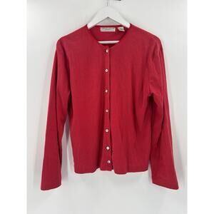 Vintage Carolyn Taylor Cardigan Sweater Womens Large Red Cotton Blend Buttons